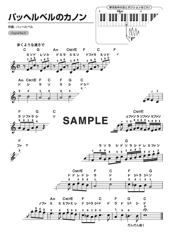楽譜 パッヘルベルのカノン ピアノ指番号付き バッヘルベル メロディ譜 提供 Kmp 楽譜 Elise